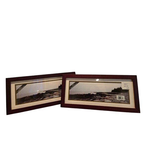 Vintage Carr Panoramic Cherry Finish Picture Frame w Single Mat 11.5 x 4" Set o - Picture 3 of 3